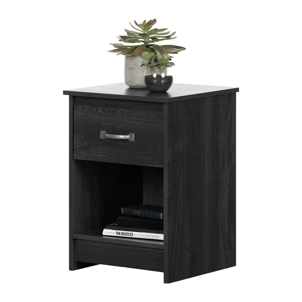 Gray Oak Country Cottage 1-Drawer Nightstand with Open Storage