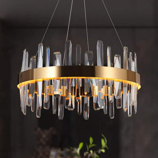 LNC Combrocollia 1-Light Integrated LED Plating Brass Circle Chandelier with Crystal Strips