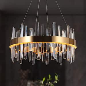 Combrocollia 1-Light Integrated LED Plating Brass Circle Chandelier with Crystal Strips