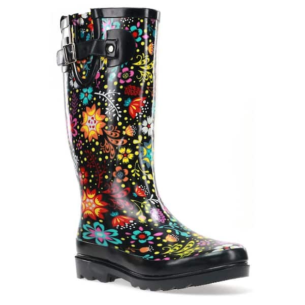 Women's Garden Play Tall 11.5" Waterproof Rubber Rain Boot - Black Size 7
