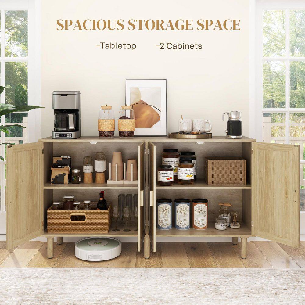 Oak Bohemian Sideboard with Rattan Doors and Shelves