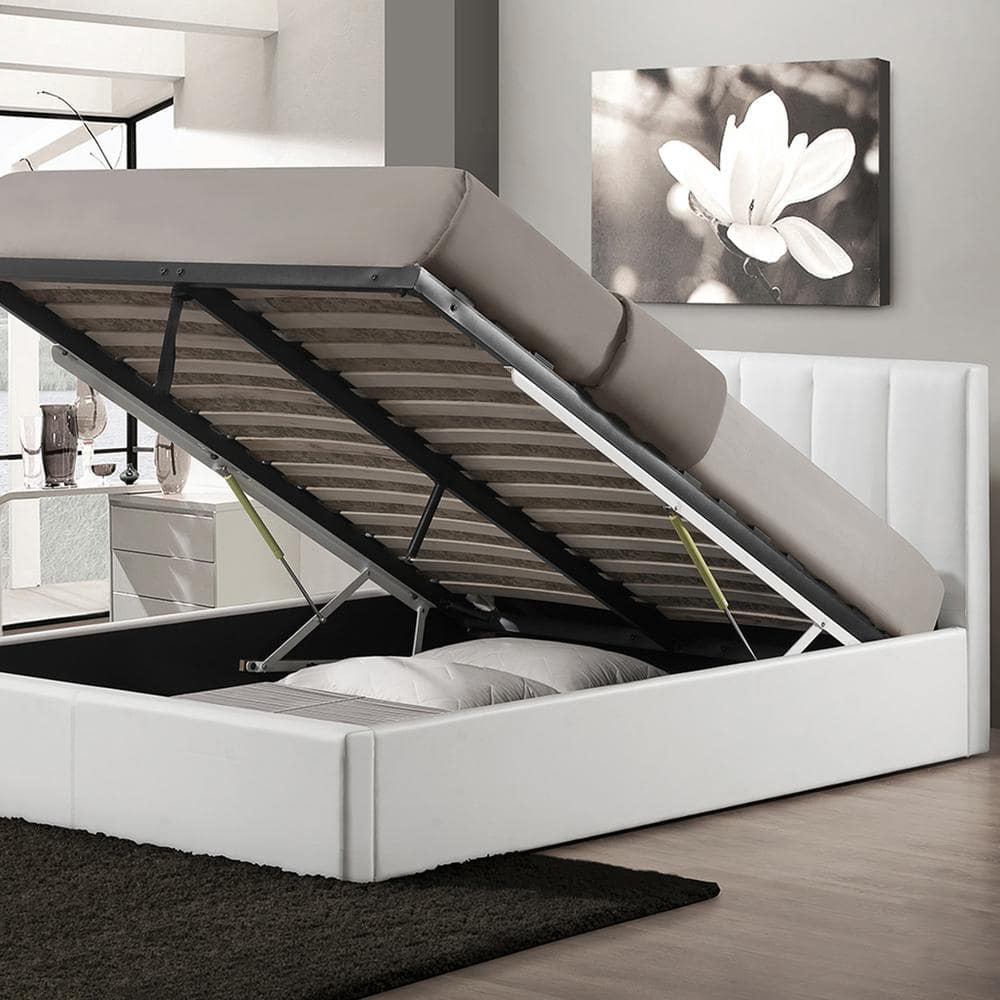 White Faux Leather Upholstered Queen Bed with Storage