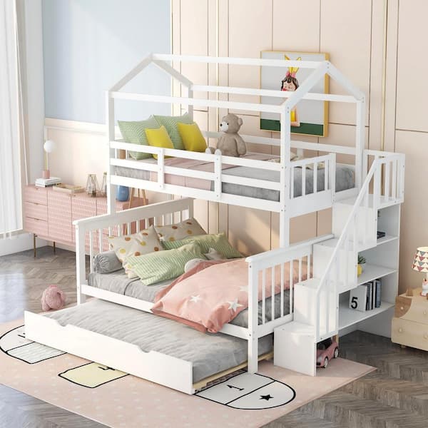 White Twin Over Full House Bunk Bed, How To Separate Wooden Bunk Beds