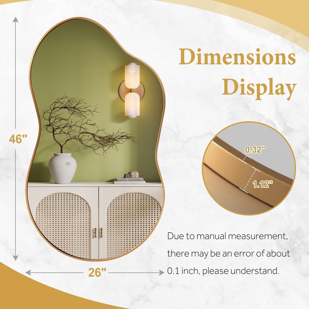 Large Gold Asymmetrical Decorative Wall Mirror with Metal Frame