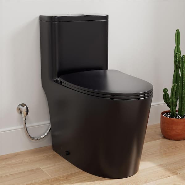 GIVING TREE One-piece 1.1 GPF/1.6 GPF Dual Flush Elongated Toilet in Black Slow-Close, Seat Included