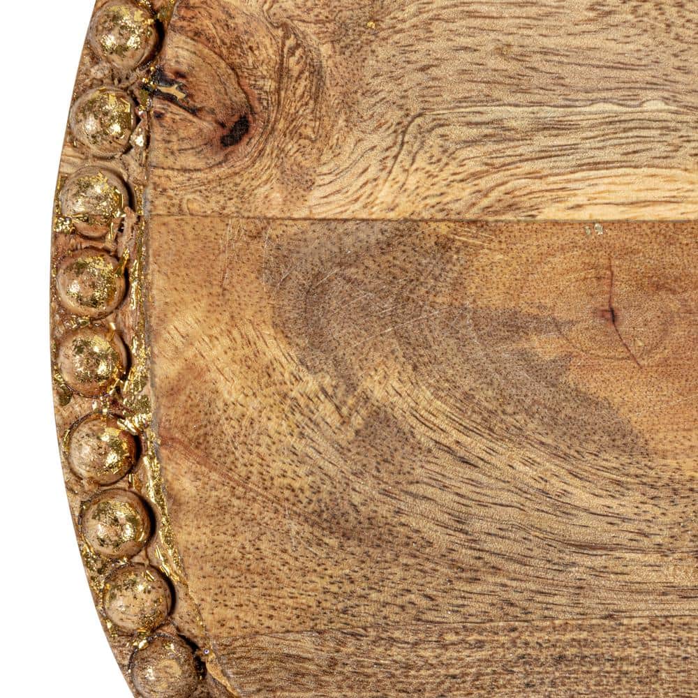 Hand-Carved Mango Wood Oval Tray with Gold Beads