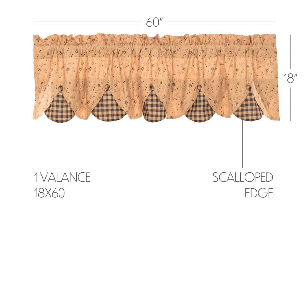 Maisie Tan and Black Floral Cotton Valance with Rod Pocket