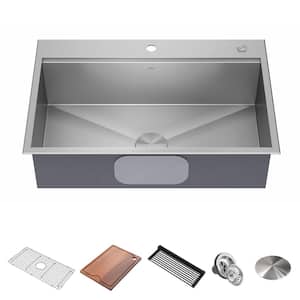 Kore 33 in. Drop-In Workstation 16 Gauge Stainless Steel Single Bowl Kitchen Sink with Accessories