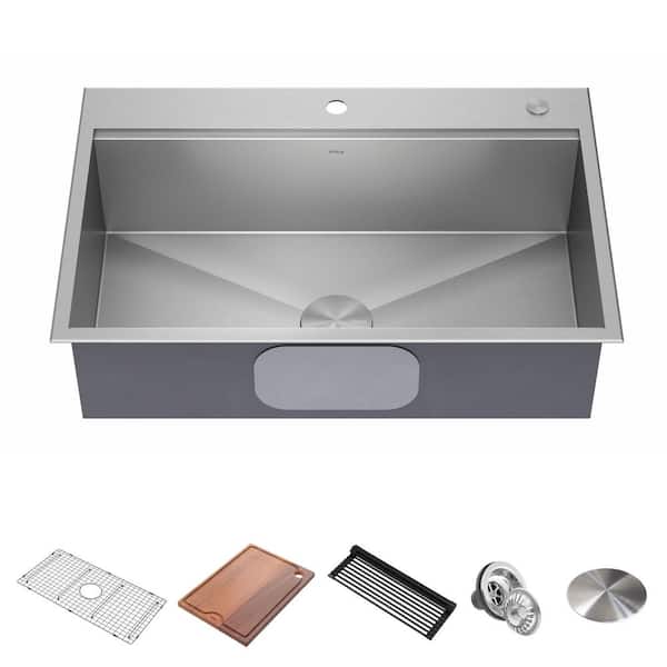 KRAUS Kore 33 in. Drop-In Workstation 16 Gauge Stainless Steel Single Bowl Kitchen Sink with Accessories