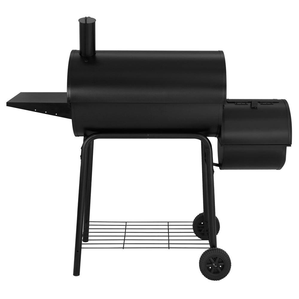 Charcoal Grill with Offset Smoker and Side Table in Black plus a Cover - 3