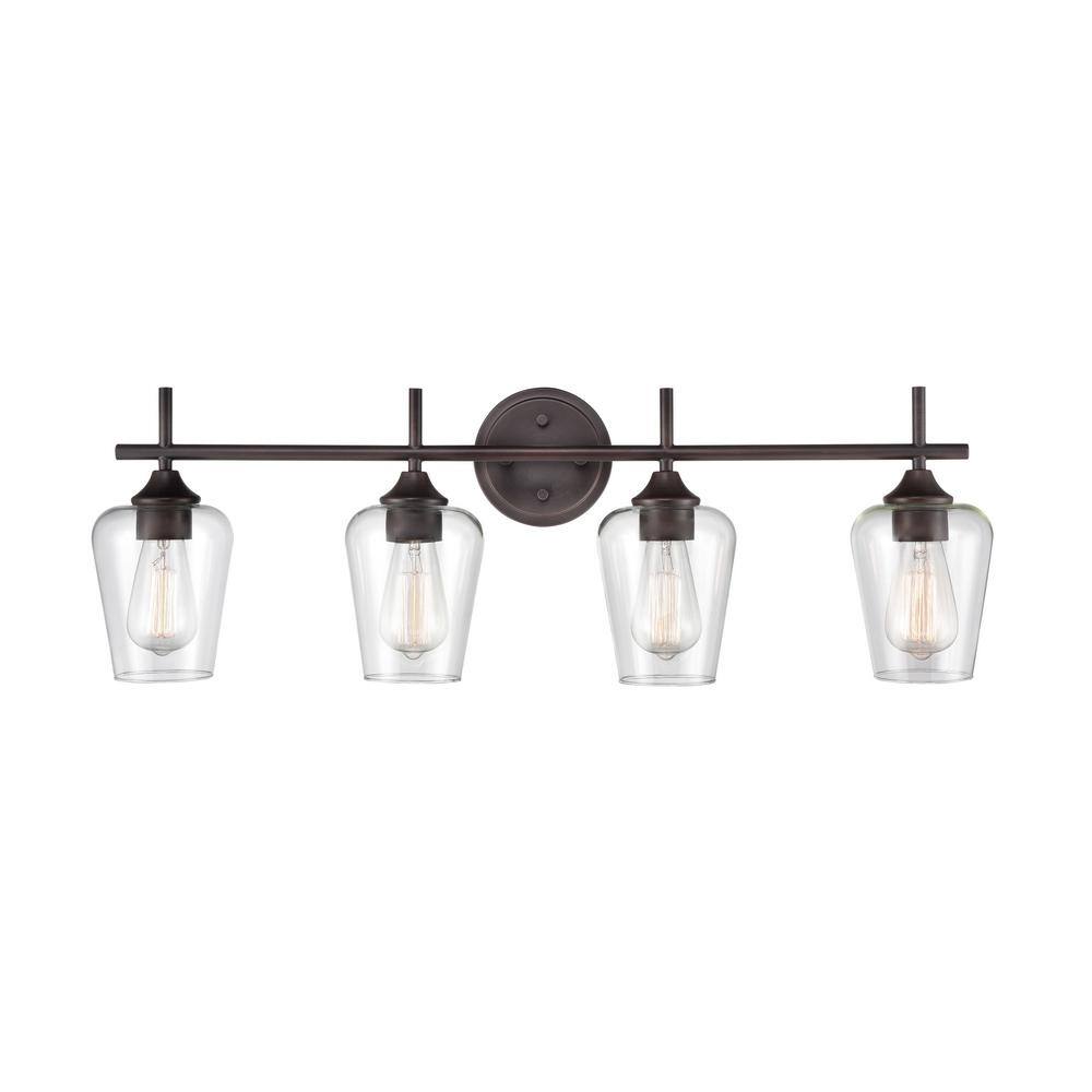 Ashford 31" Rubbed Bronze 4-Light Vanity with Clear Glass Shades
