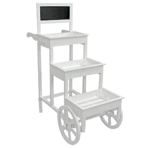44.25 in. White Fir Wood 3-Tiered Wheeled Planter with Chalkboard