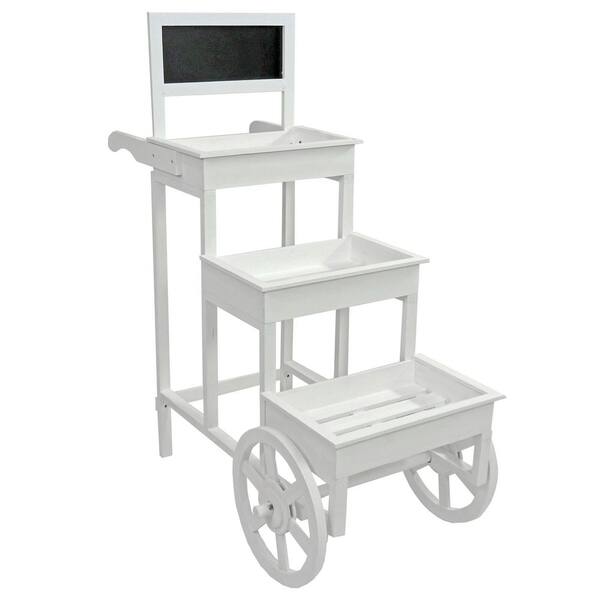 Sunnydaze 44.25 in. White Fir Wood 3-Tiered Wheeled Planter with Chalkboard