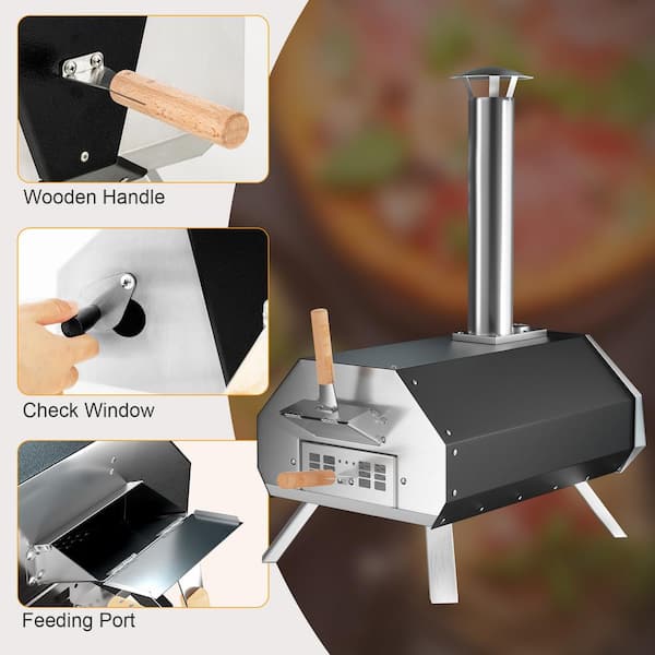 HONEY JOY Portable Wood Fired Outdoor Pizza Oven Stainless Steel Pizza  Grill with Pizza Stone Foldable Legs Thermometer TOPB006831 - The Home Depot