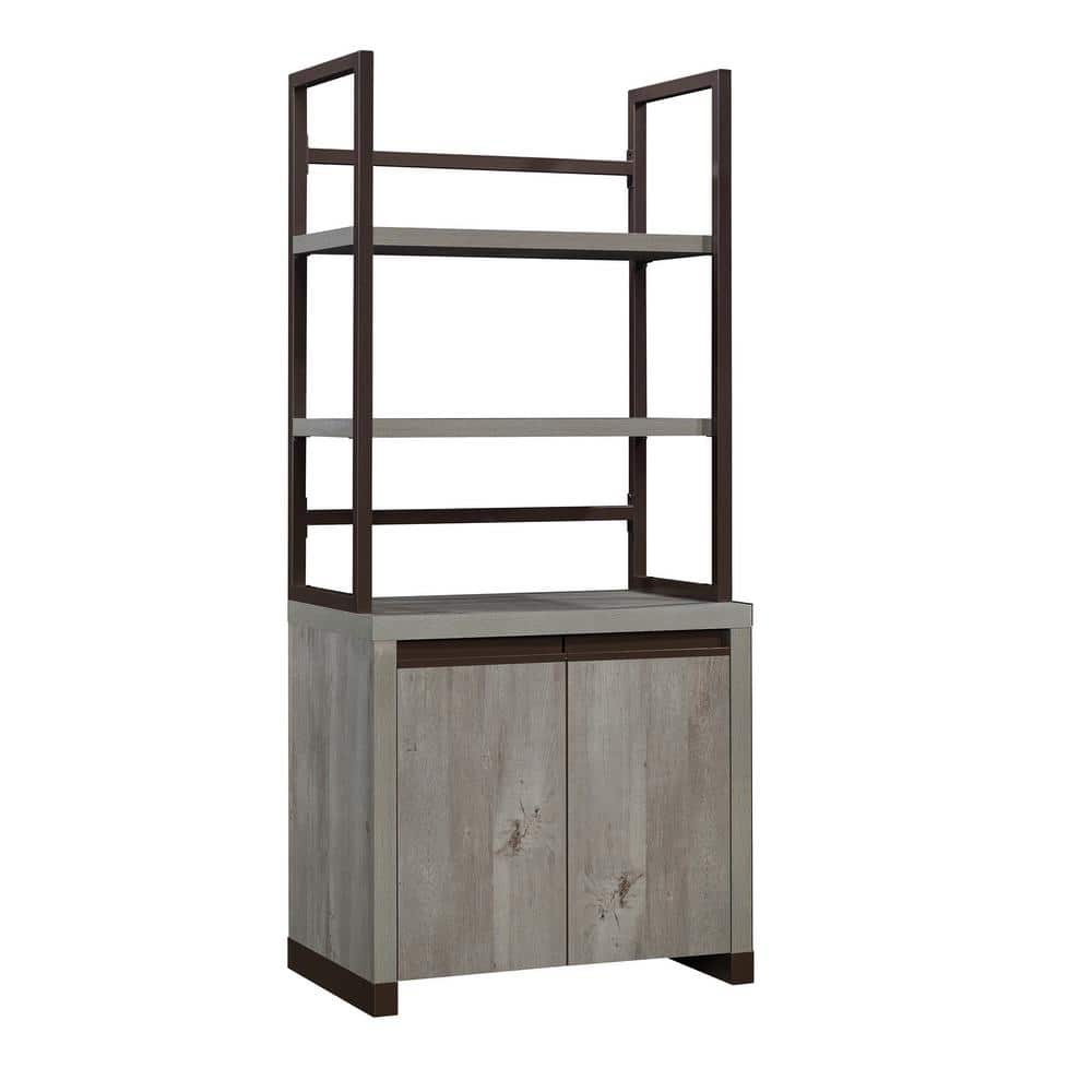 Gray Adjustable 2-Door Library Cabinet with Hutch