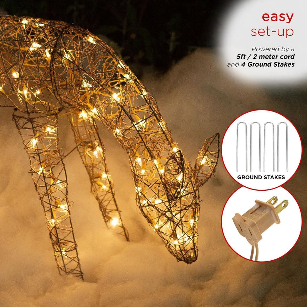 Large Warm White Pre-lit Rattan Reindeer Decoration