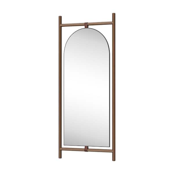 Unbranded Brown 31 in. W x 75 in. H Arched Full Length Mirror with Stand for Living Room