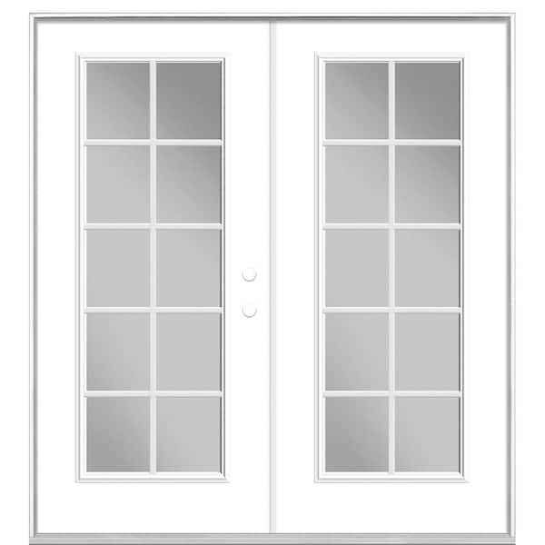 Masonite 72 in. x 80 in. Ultra White Steel Prehung Left-Hand Inswing 10-Lite Clear Glass Patio Door without Brickmold