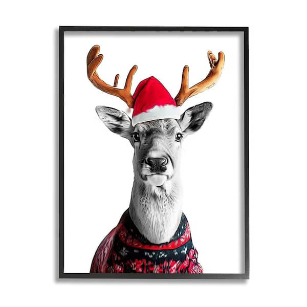 Stupell Industries Deer in Holiday Sweater by Annalisa Latella 1-Piece Framed Graphic Print Animal Poster Art Print 30 in. x 24 in.