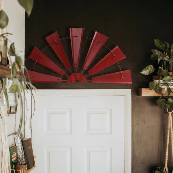 Glitzhome 32 in. L Vintage Red Half Wind Spinner Wall Decor