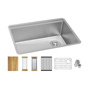 Crosstown Stainless Steel 25-1/2 in. Single Bowl Undermount Kitchen Sink Kit with Workstation