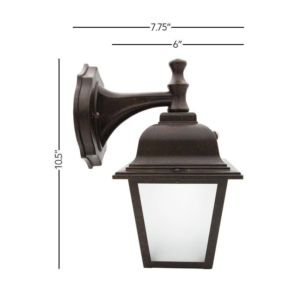 Aged Bronze LED Lantern with Frosted Glass and Dusk-to-Dawn Sensor
