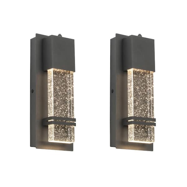 Jushua 2-Pack Textured Black not Motion Sensing Dusk to Dawn Outdoor Hardwired Wall Lantern Sconce with LED