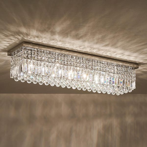 FinExpect Rectangular store K9 Crystal Chandelier 8-Light Modern Rectangle Flush Mount