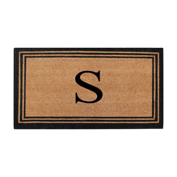 A1 Home Collections Black/Beige 24 in. x 39 in. Coir PVC Classic Border Heavy Duty Boot Scrapper Monogrammed S Door Mat