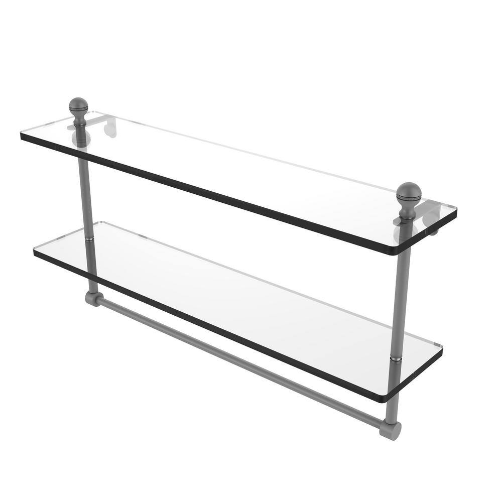 Allied Brass Mambo Collection 22 in. Two Tiered Glass Shelf with Integrated Towel  Bar in Matte Gray MA-2/22TB-GYM The Home Depot