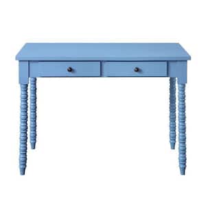 42 in. Rectangular Blue Wood 2-Drawers Writing Desk for Home office