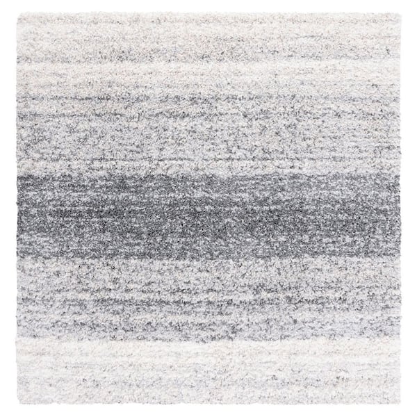 SAFAVIEH Berber Shag 7 ft. x 7 ft. Gray/Charcoal Striped Gradient Square Area Rug