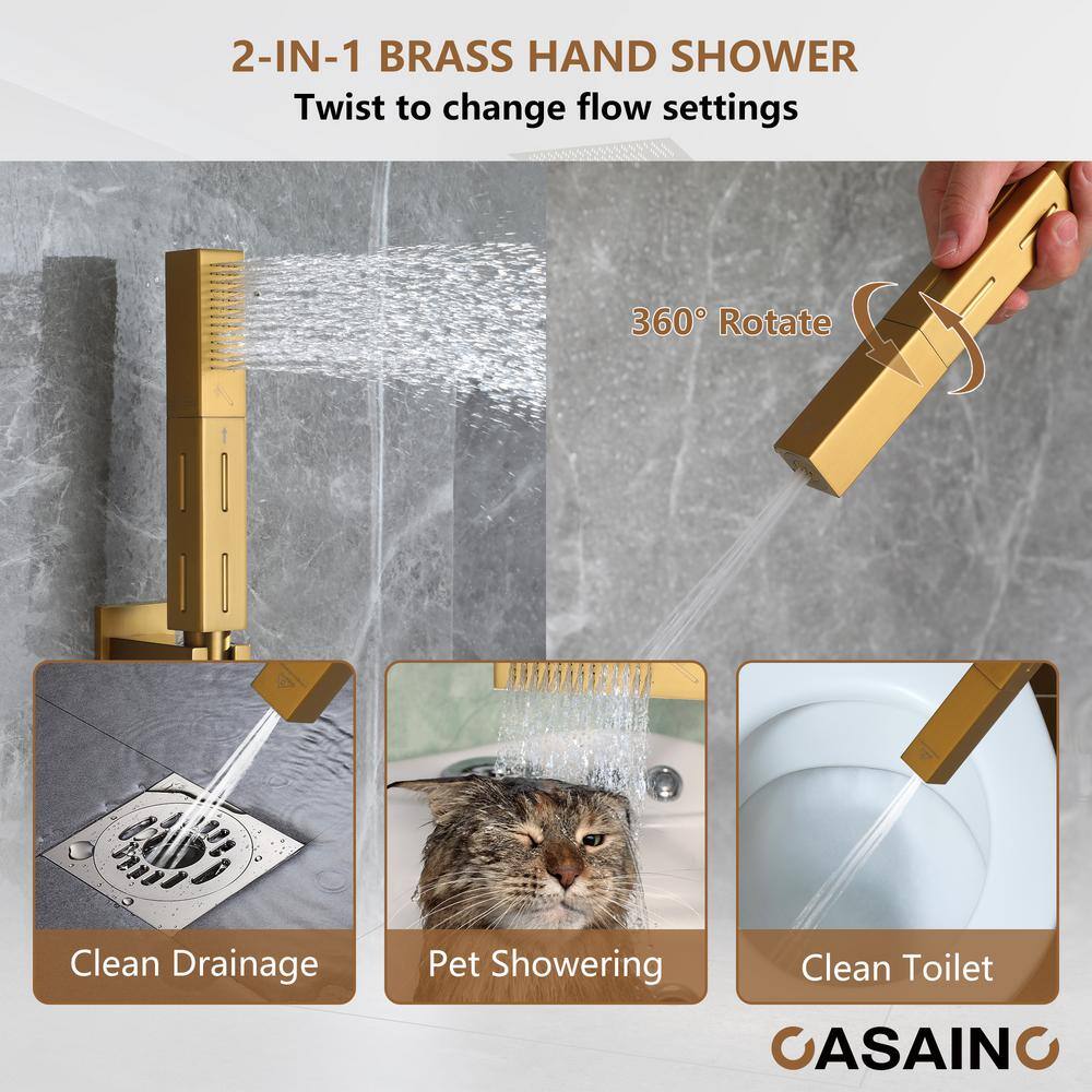 Brushed Gold Large LED Rainfall Shower System with Handheld and Music