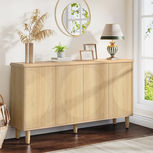 BYBLIGHT Ahlivia Brown Particle Board 59.4 in. Buffet Cabinet Sideboard with Doors