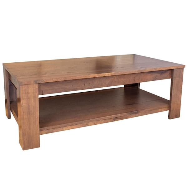 emark Modern Farmhouse Solid Wood Coffee Table in Weathered Oak