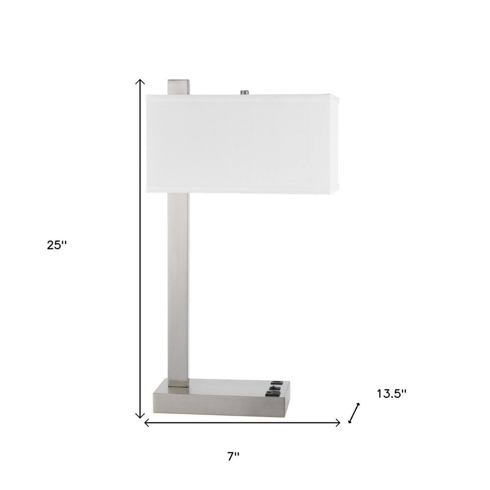 25" Nickel Metal Desk Lamp with White Rectangular Shade