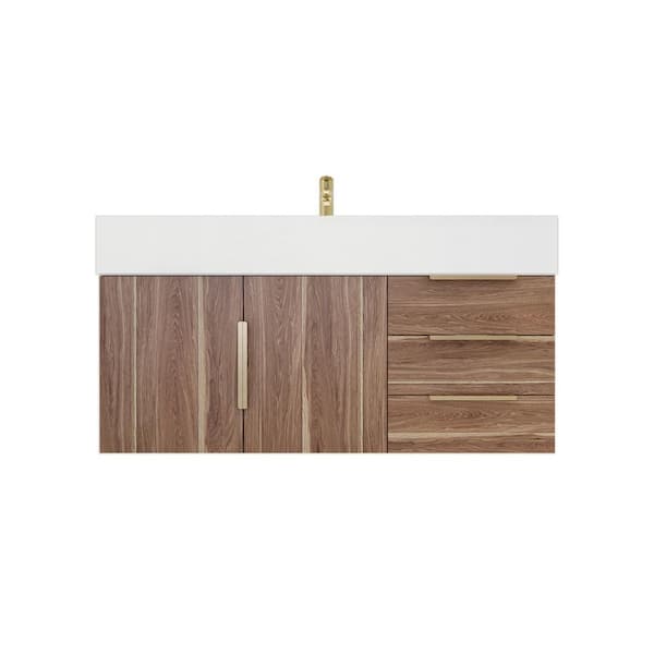 Bethany 42 in. W x 20 in. D x 22 in. H Single Sink Floating Bath Vanity in White Oak with White Acrylic Top