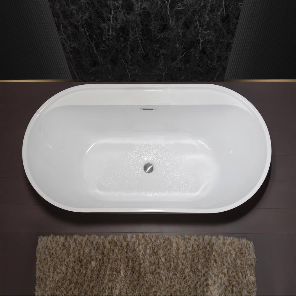 59'' White Freestanding Oval Acrylic Soaking Bathtub