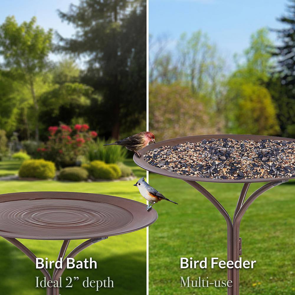 Antique Rust Metal Bird Bath with Stand, 20"