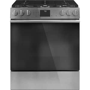 30 in. 5.6 cu. ft. Smart Slide-In Smart Gas Range with Self-Cleaning Convection Oven in Platinum Glass