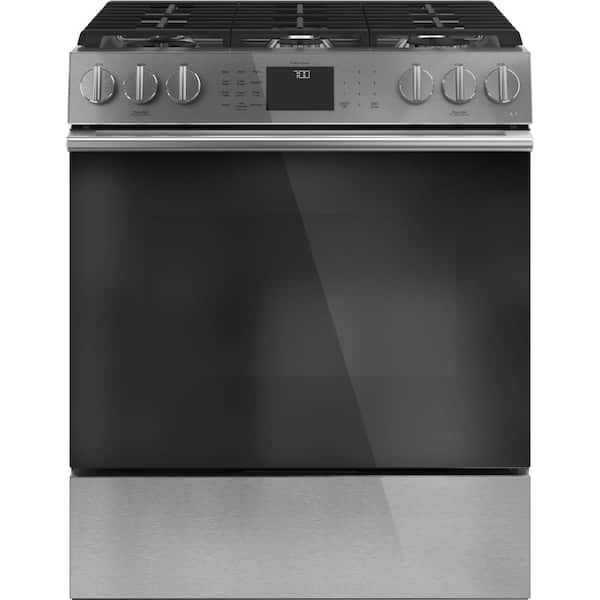Cafe 30 in. 5.6 cu. ft. Smart Slide-In Gas Range in Platinum Glass with True Convection, Air Fry