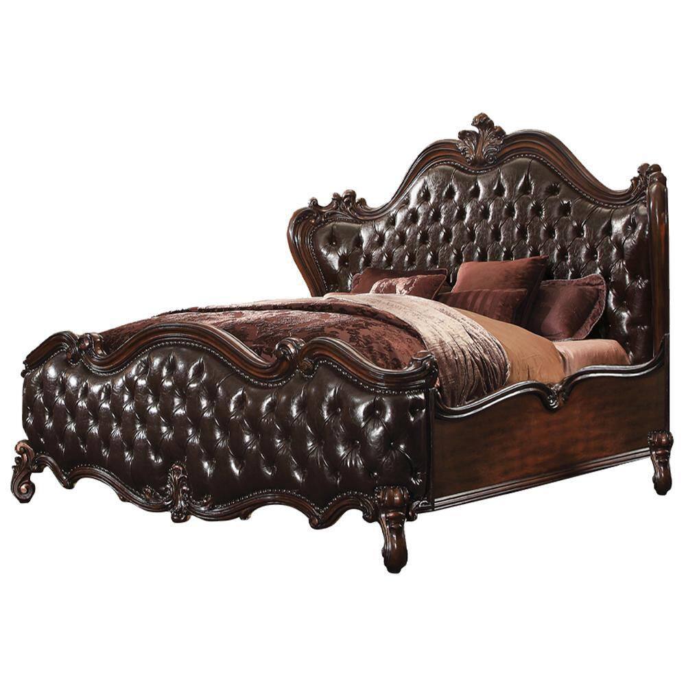 Cherry Oak California King Bed with Tufted Upholstered Headboard