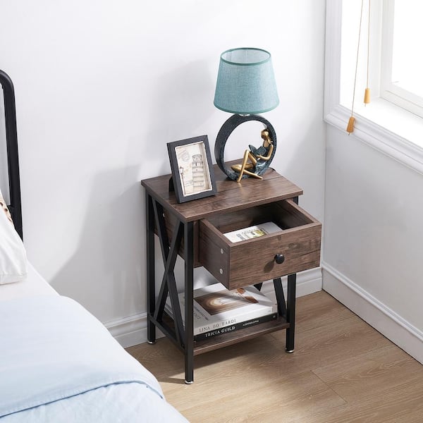 VECELO Versatile 1-Bin Drawer Nightstands X-Design Side End Table 