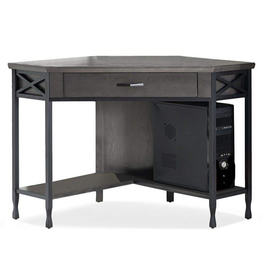 Chisel & Forge Smoke Grey Matte Black Corner Desk with Drawer