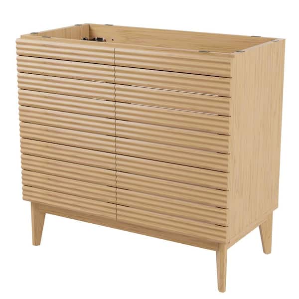 JONATHAN Y Calandre 36 in. W. x 18 in. D x 33 in. H 2-Shelf Bath Vanity Cabinet without Top (Sink Basin not Included), Oak