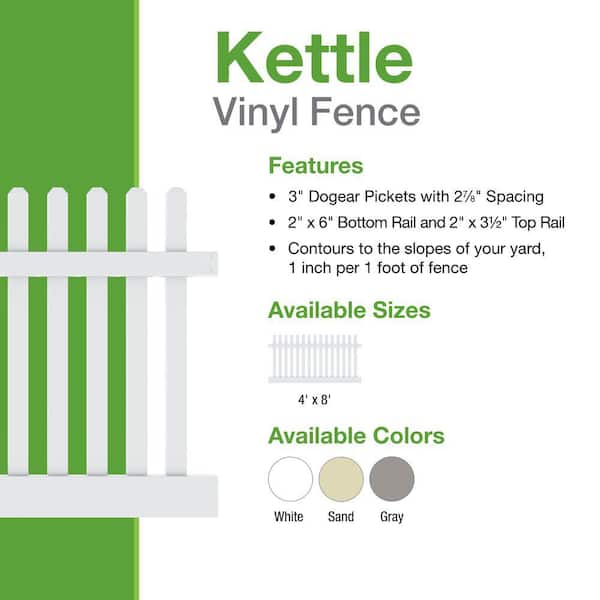 Kettle Straight 4 ft. H x 8 ft. W Gray Picket Vinyl Fence Panel (Unassembled)