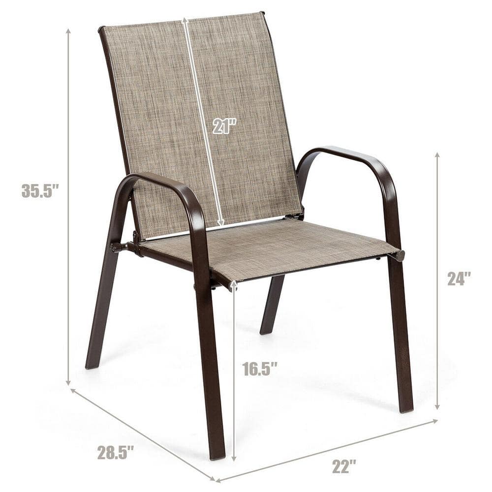 Gray Steel Frame Outdoor Dining Chairs with Armrests, Set of 2