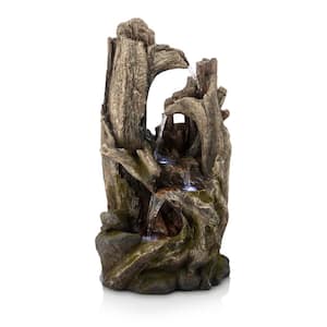 40 in. Tall 4-Tier Rainforest Tree Trunk Waterfall Fountain with LED Lights