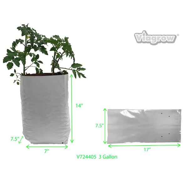 Viagrow Grow Bags Thick Plastic Grow Bags for Potting, Seedlings, Rootings,  3 Gallon 50 Pack, White