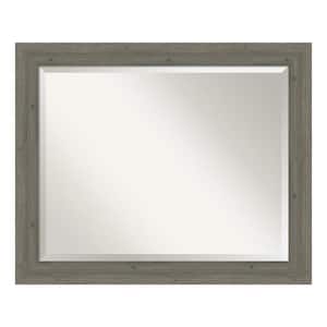 Fencepost Grey Narrow 32.5 in. x 26.5 in. Beveled Rectangle Wood Framed Bathroom Wall Mirror in Gray